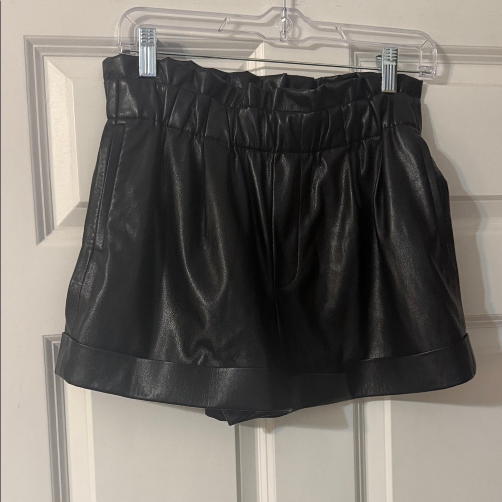 Black Faux Leather Paperbag Waist Women’s Shorts
